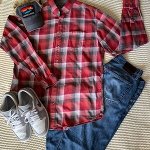 Eddie Bauer Mens Plaid Button Down size Tall Large Classic Fit